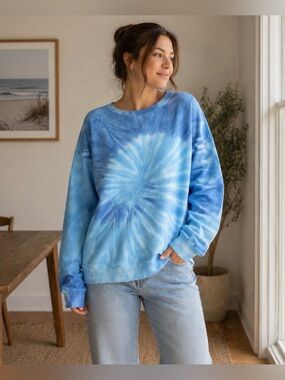 Blue Tie-Dye Crewneck Sweatshirt - Unisex 100% Cotton